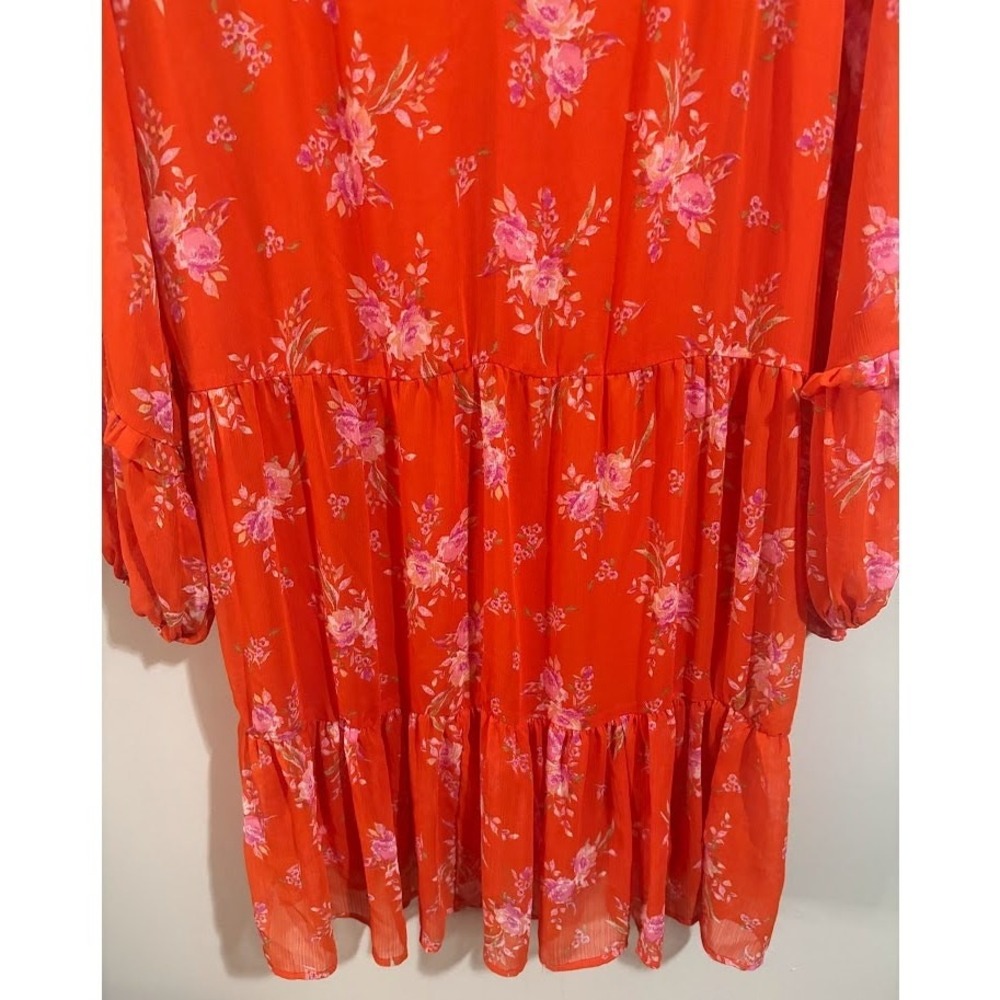Vince Camuto Womens‎ XXL Orange Floral Tiered Chiffon Mini Dress C3422900 - Picture 4 of 9